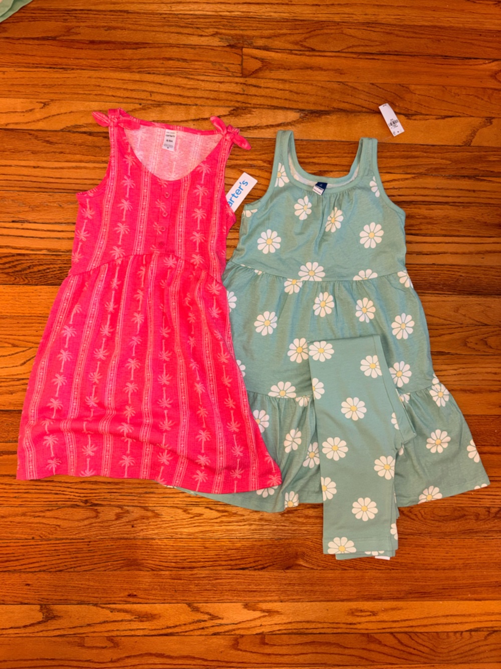 Carter’s Girls' NWT Dress Bundle - Pink Palm Print Dress & Mint Daisy Dress Set